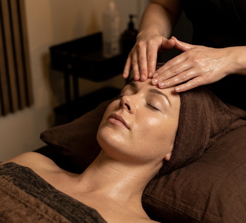 Mujer recibiendo un masaje facial relajante en HÛ spa en Santutxu Bilbao